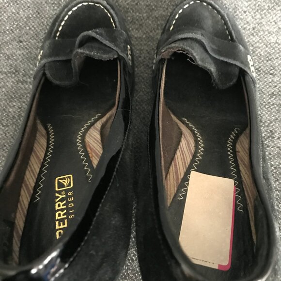 Sperry Top-Sider Wedge Cupsole Penny Loafer Heels Womens 8.5M Black Suede Shoes - Picture 7 of 8